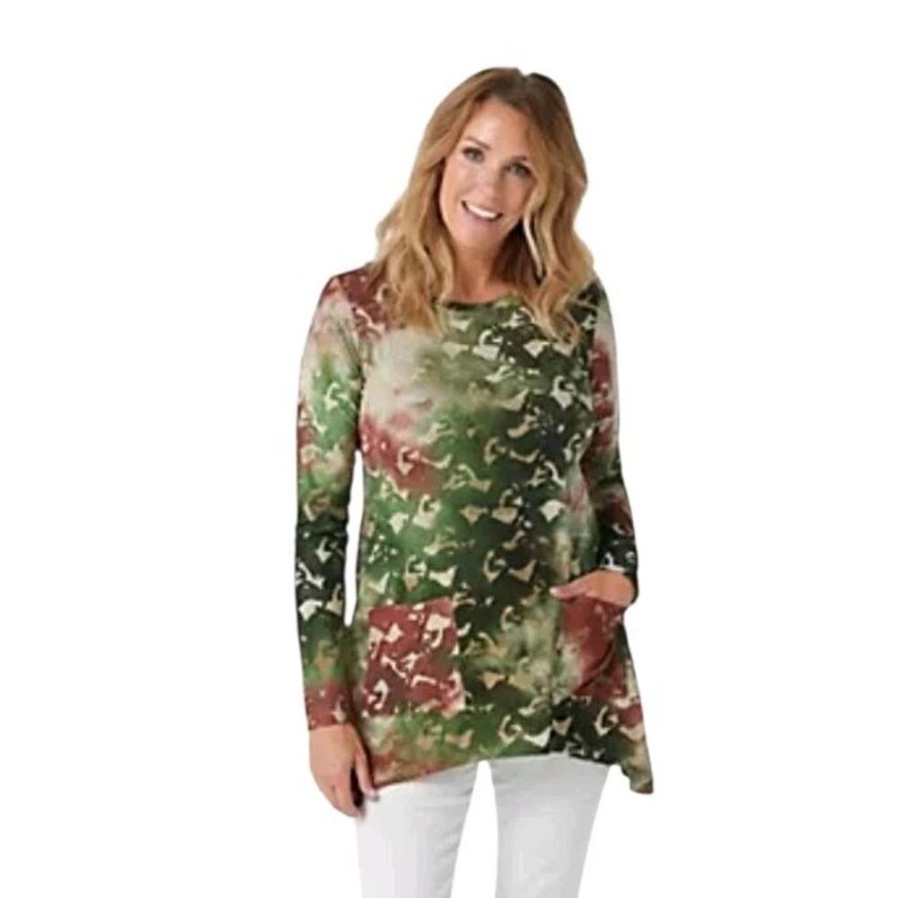 Logo by Lori Goldstein Arsty Abstract Asymmetrical Pocket Tunic Blouse Top Sz 4X
